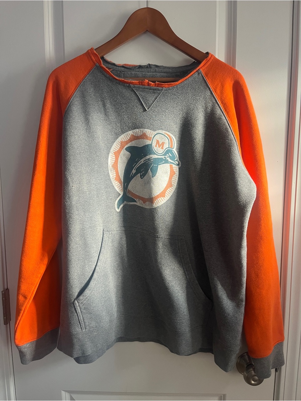 Fanatics Gray and Orange Miami Dolphins Raglan Pullover